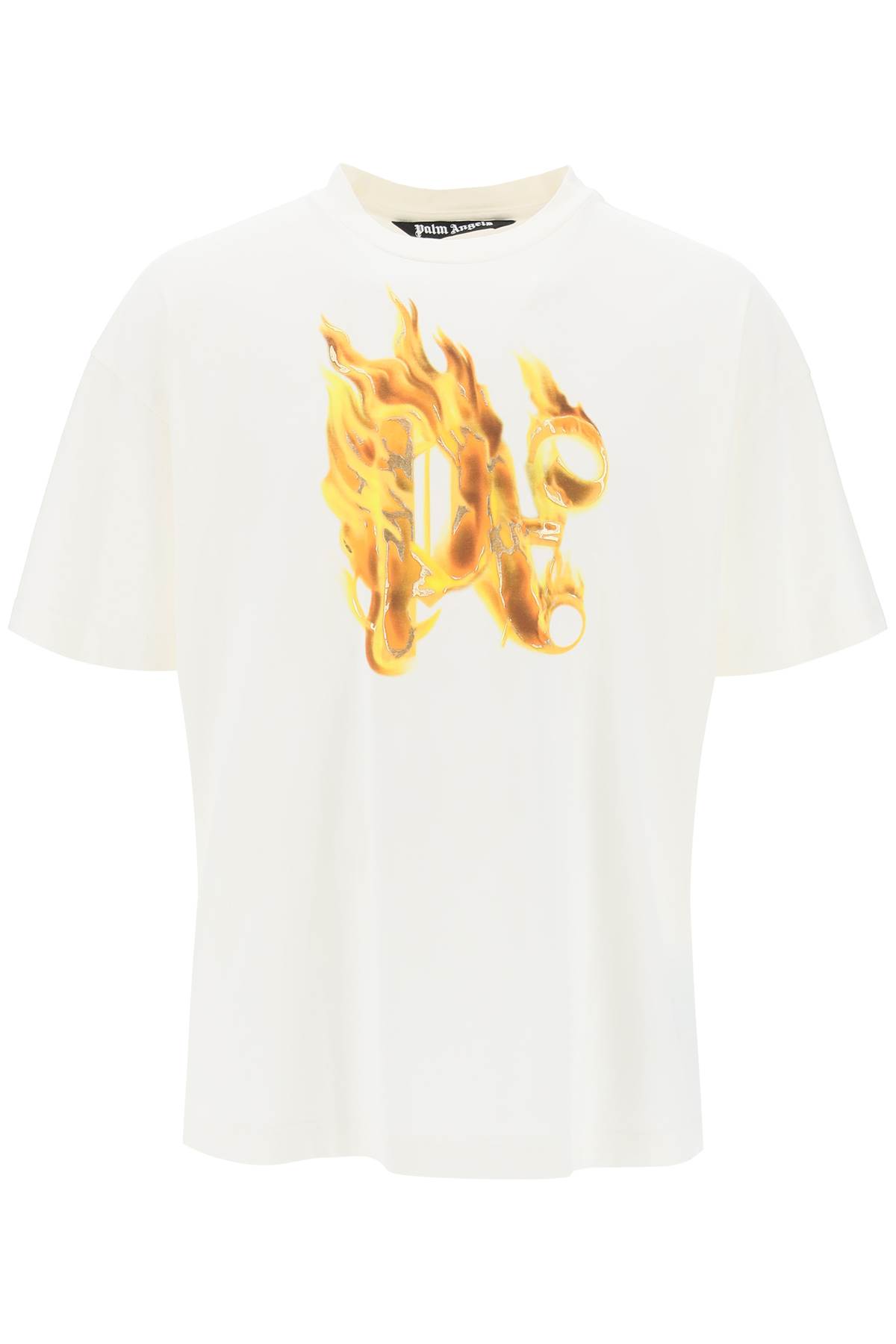 Shop Palm Angels Burning Monogram T In Off White Gold (white)