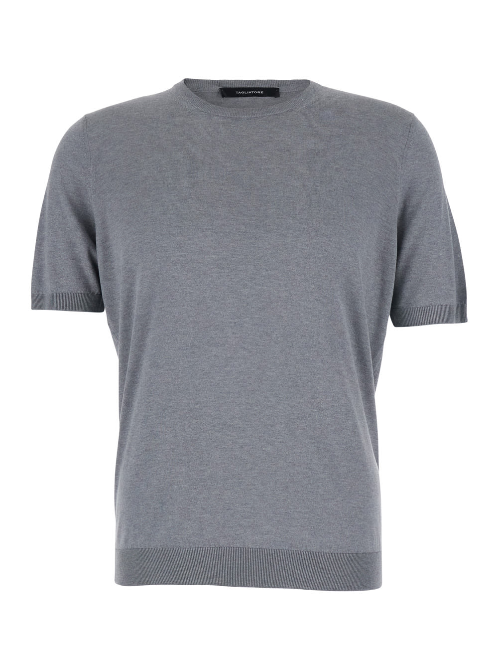 TAGLIATORE GREY CREWNECK T-SHIRT WITH RIBBED EDGES IN COTTON MAN
