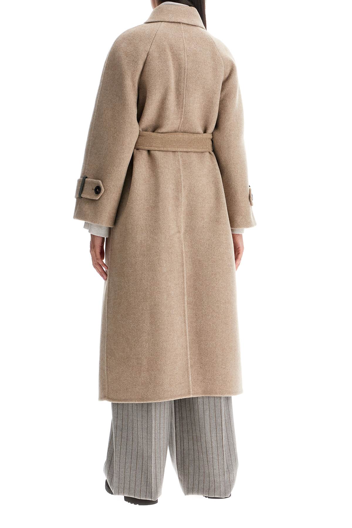 Shop Brunello Cucinelli Wool And Cashmere Coat With Belt. In Brown/panama (beige)