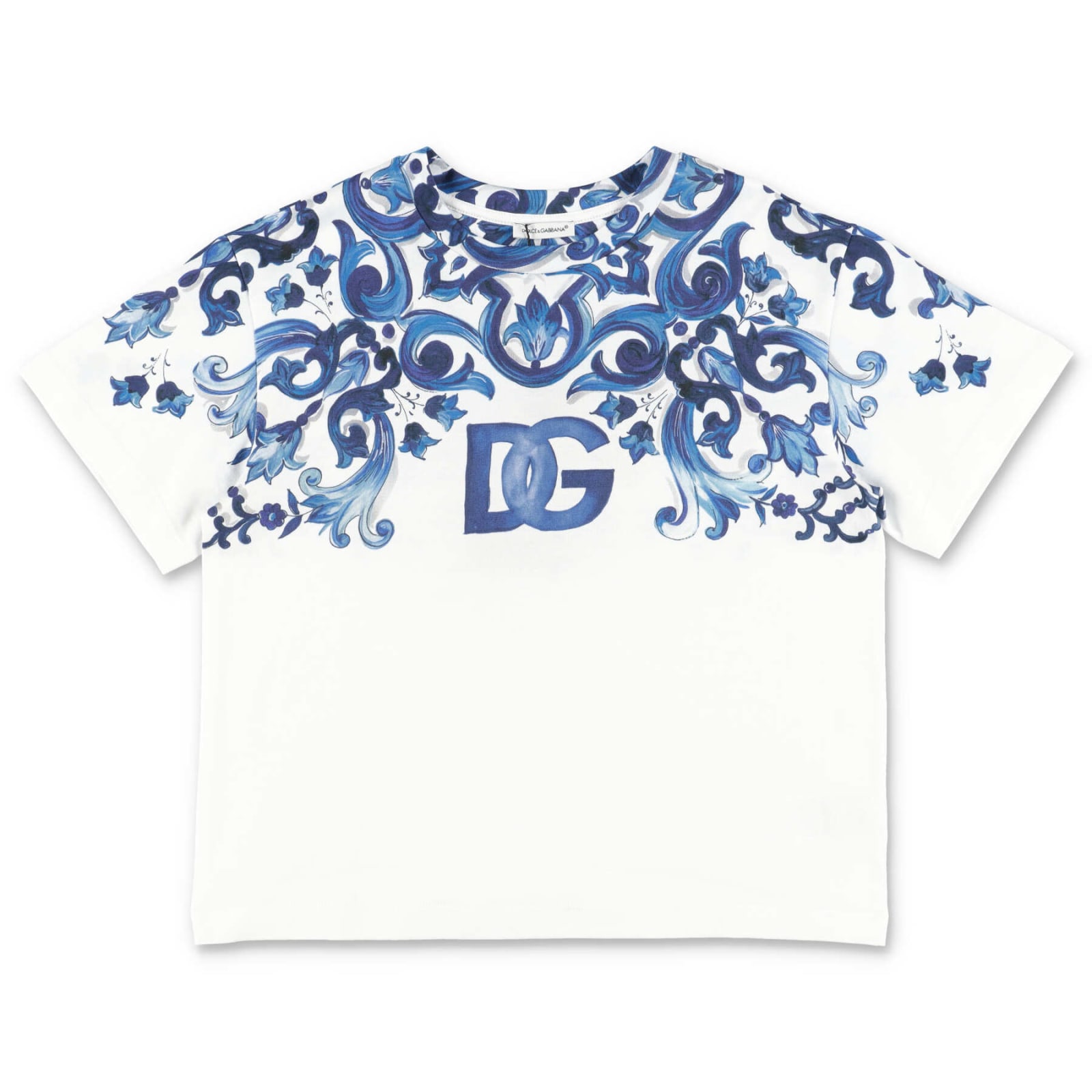 Dolce & Gabbana T-shirt Bianca Stampata In Jersey Di Cotone