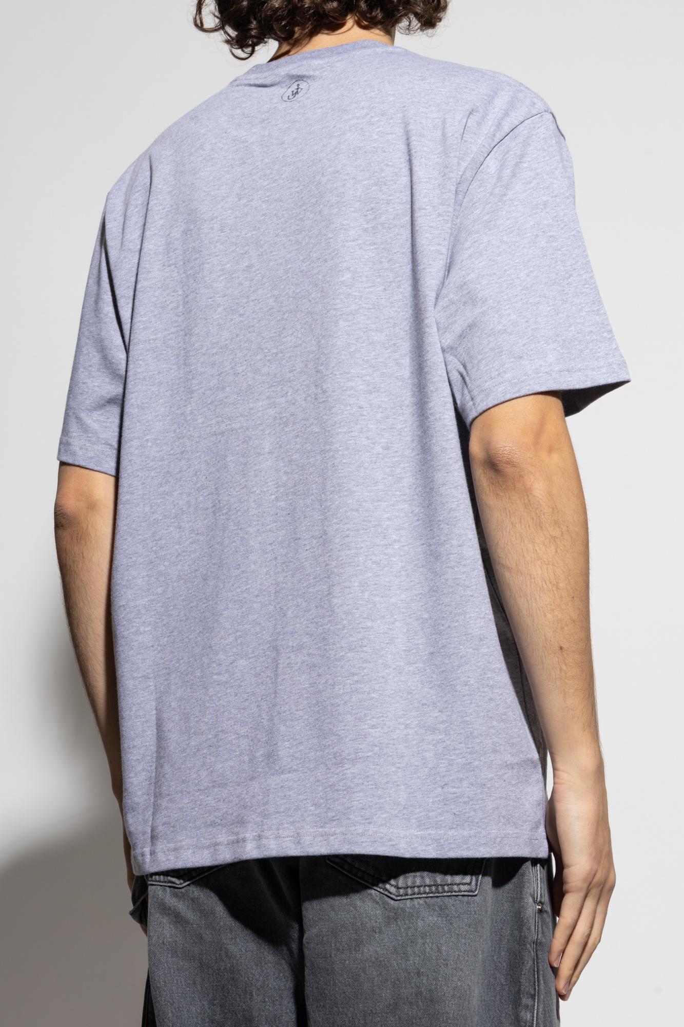 Jw Anderson Mens Mid Grey Melange Cafe Scene Crewneck Cotton-jersey T-shirt In Gray