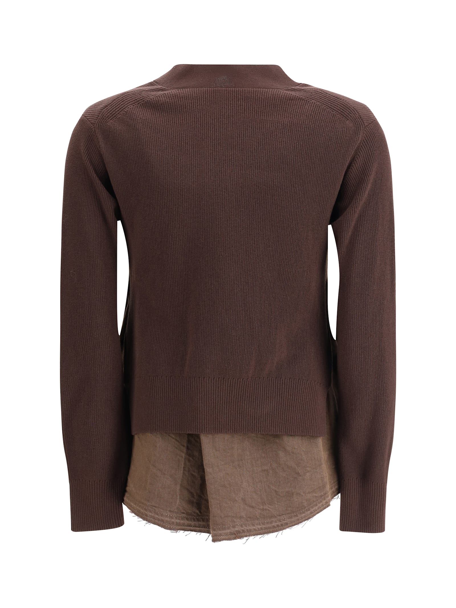 Sacai Cardigan With Denim Panel In Brown