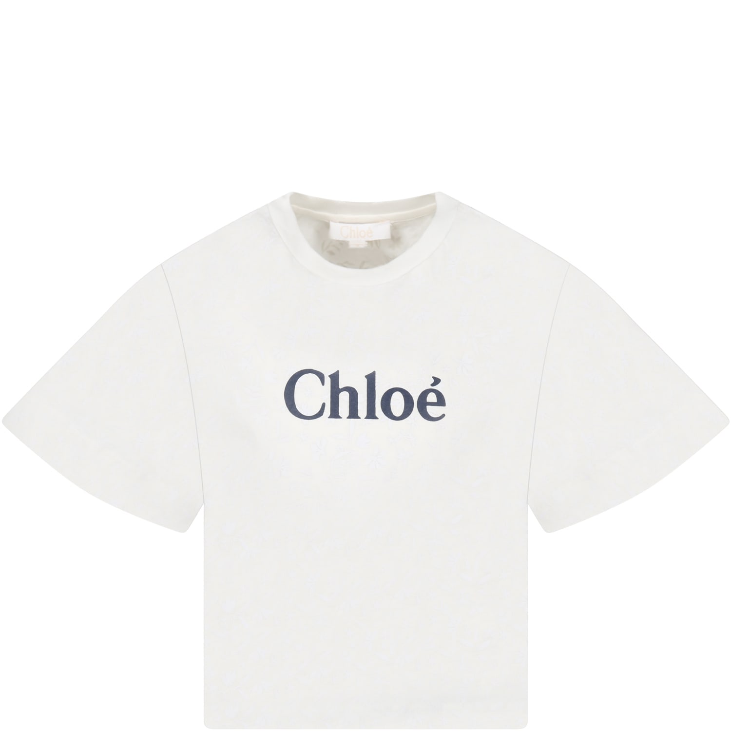 Chloé White T-shirt For Girl With Blue Logo