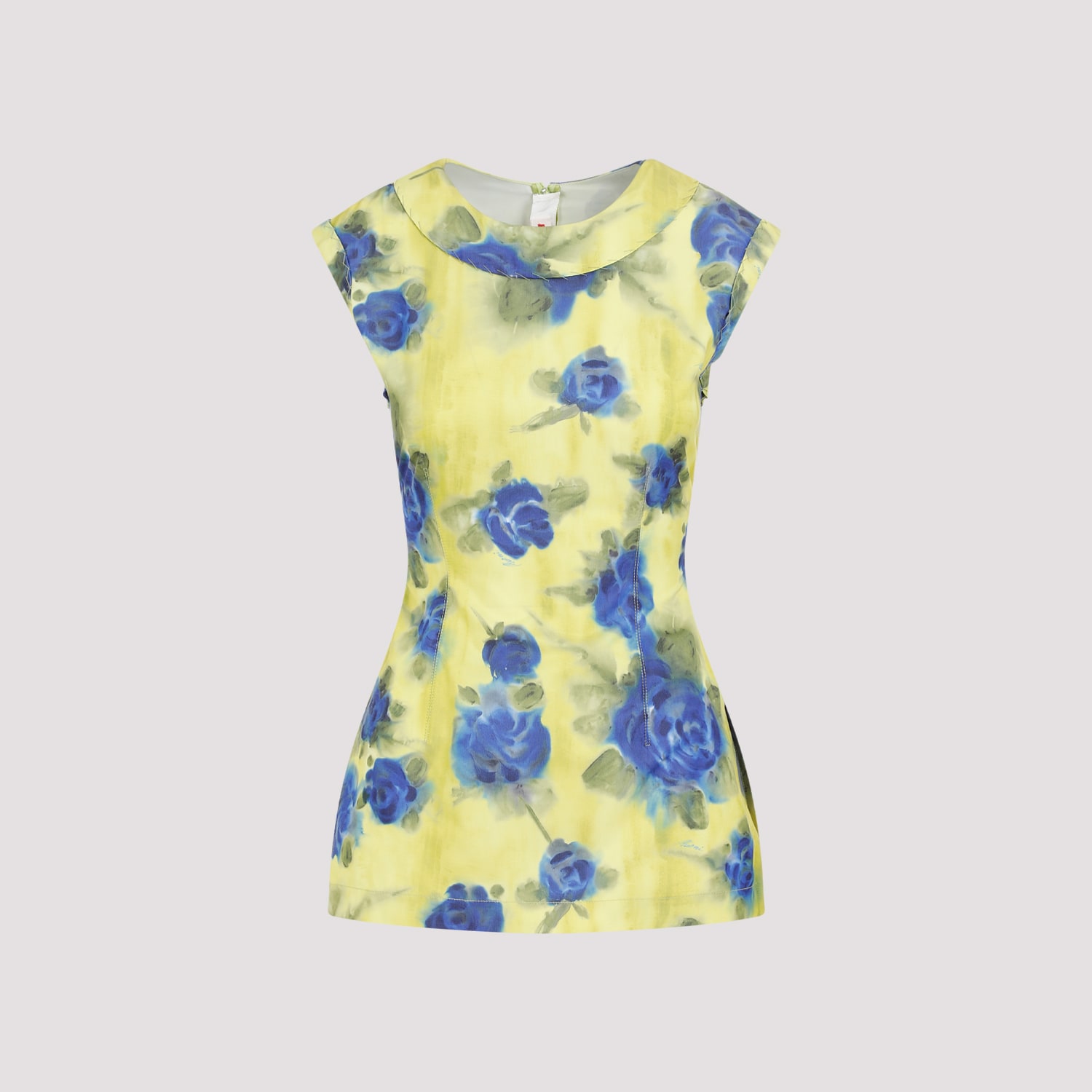 Marni Floral Print Top With Zig-zag Seam Detail In Lemonade