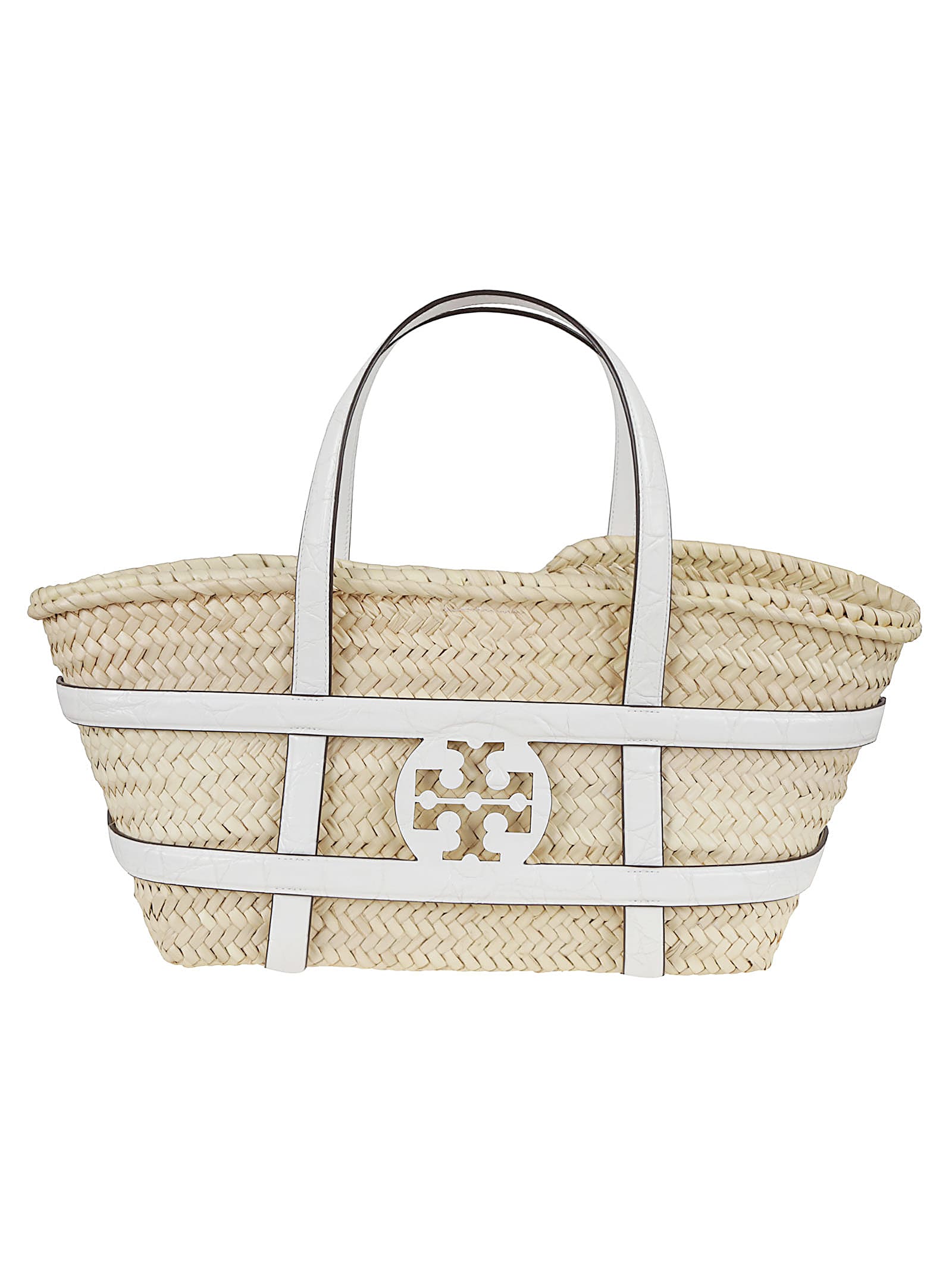 Tory Burch Woven White Leather Crossbody Bag With Iconic Logo In White