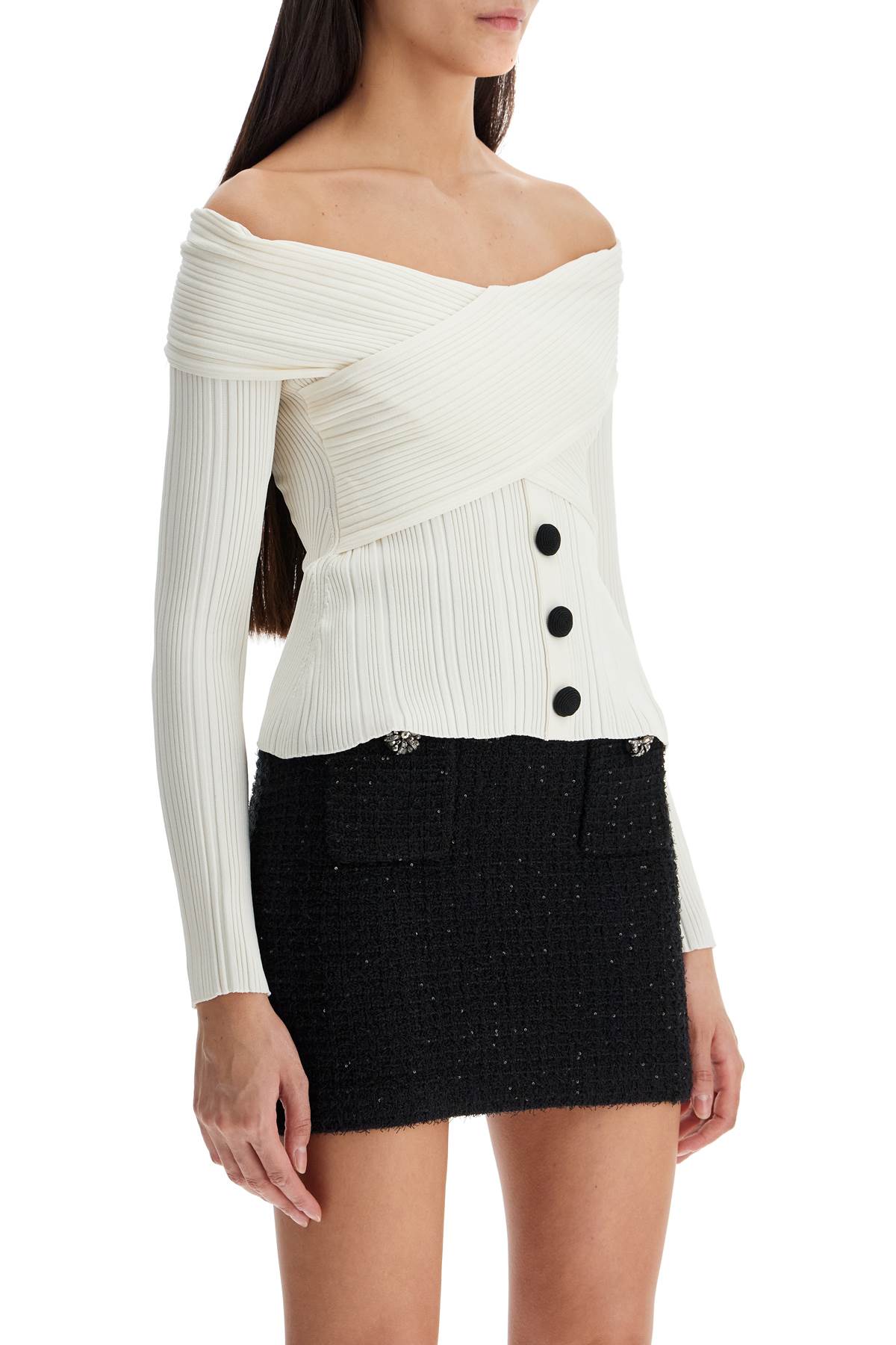 Self-portrait Off-shoulder Knit Top In White
