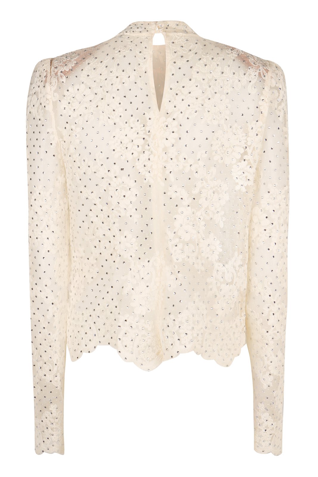 Shop Self-portrait Embellished Lace Top In Bianco