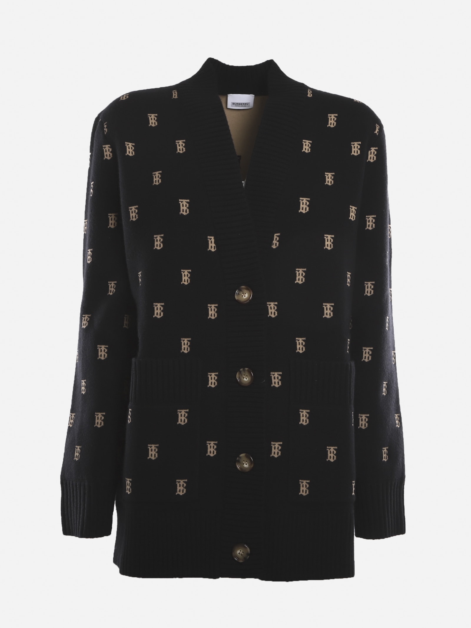Burberry Oversized Cardigan In Wool And Cashmere With Monogram Motif