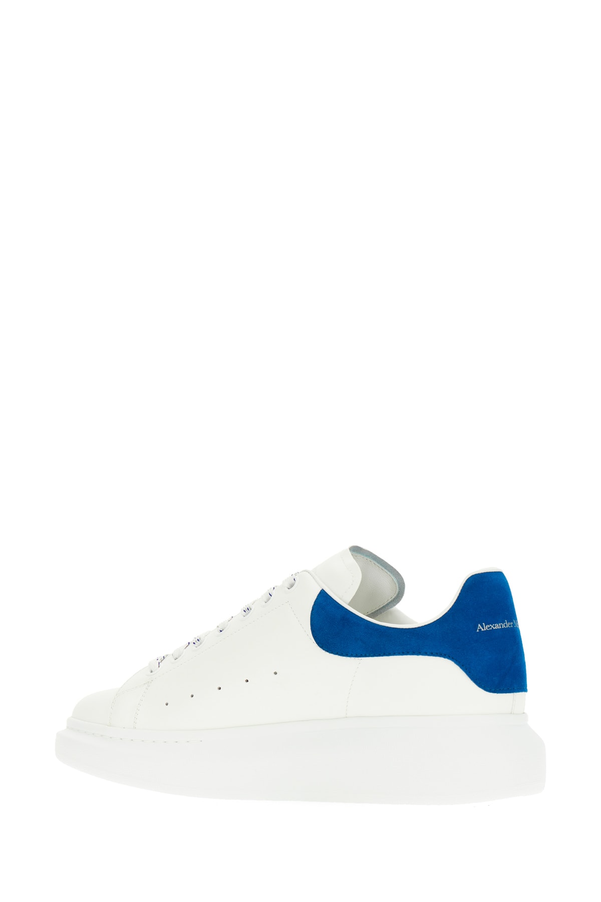 Shop Alexander Mcqueen White Leather Sneakers With Blue Suede Heel In White Navy