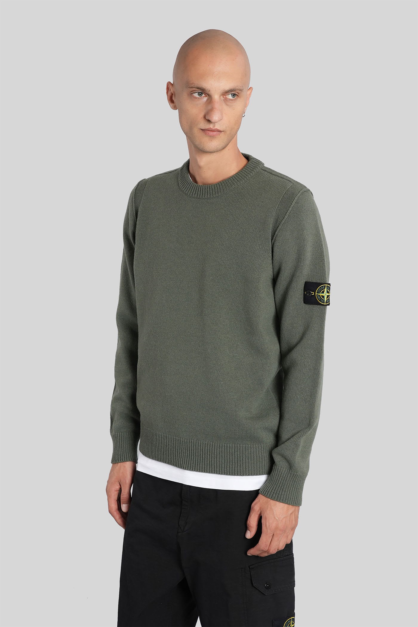 Stone Island Wool Crewneck Sweater In Green