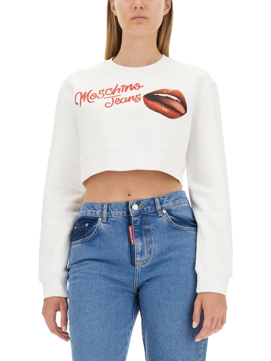 Shop M05ch1n0 Jeans Sweatshirt With Logo In White