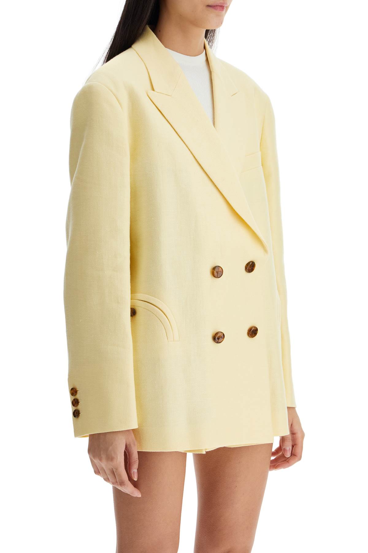 Shop Blazé Milano Light Yellow Linen Oversized Blazer In Butter