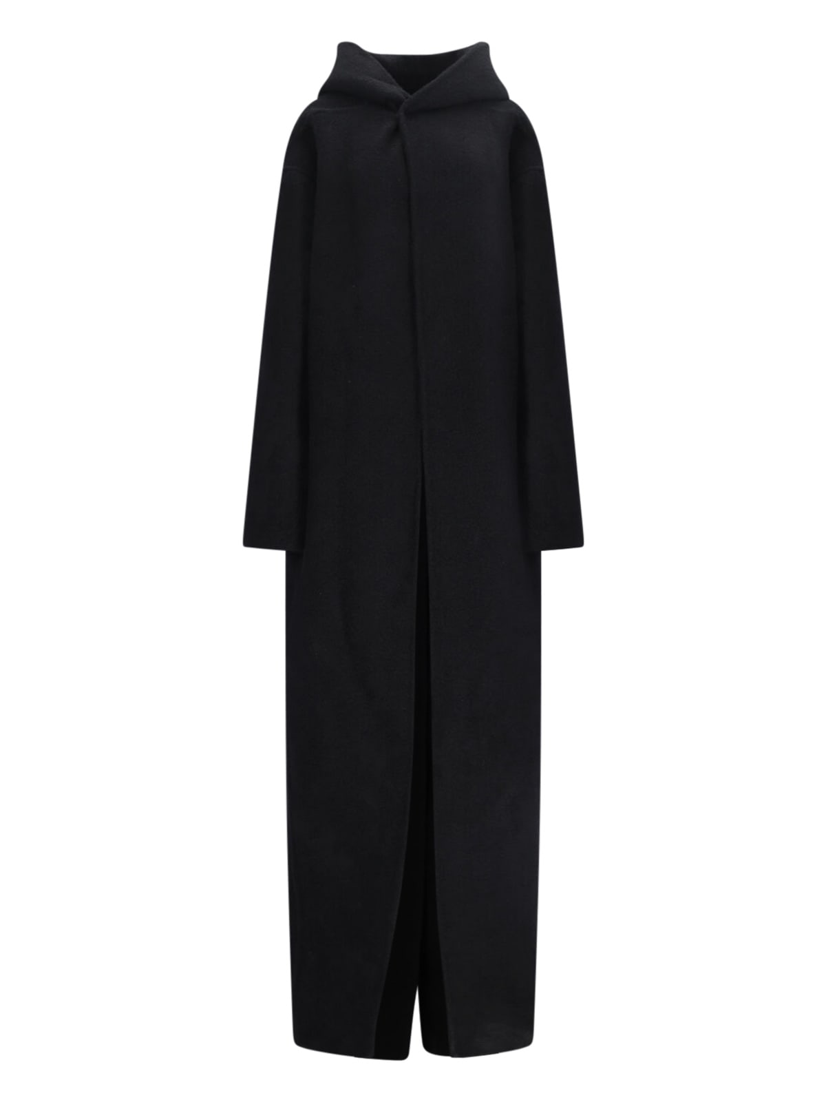 Rick Owens Maxi Coat With Hood In Black