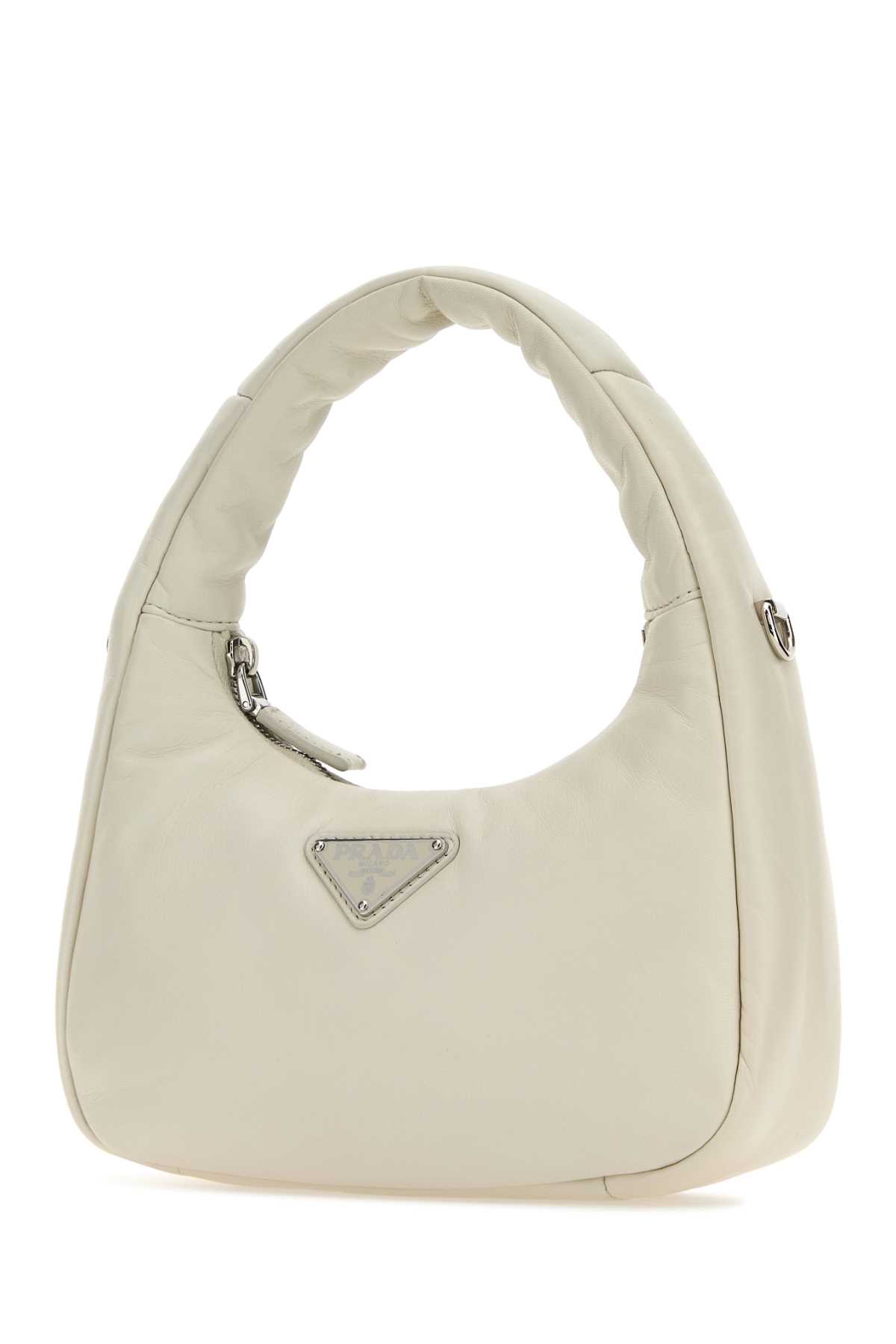 Prada White Nappa Leather Mini  Soft Handbag In Bianco