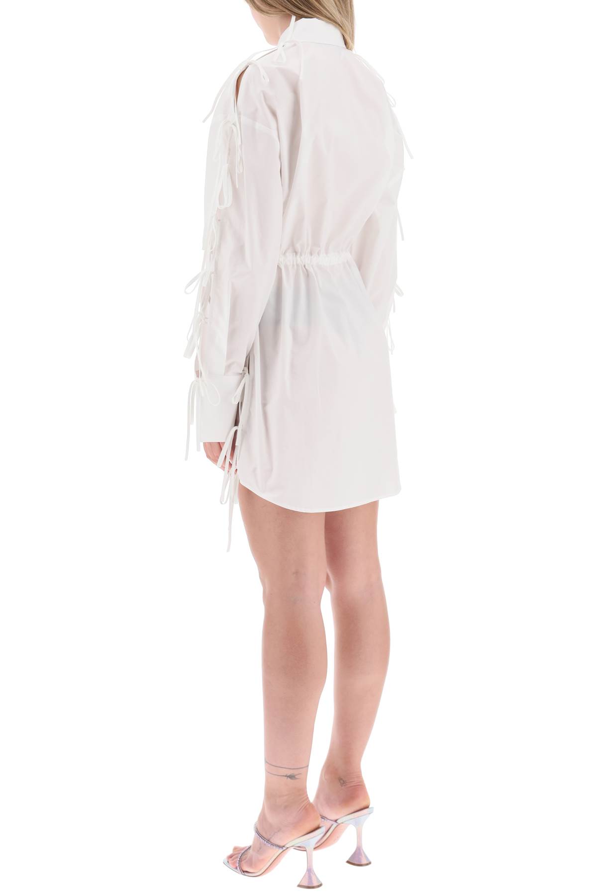 Shop Msgm Mini Shirt Dress With Cut-outs And Bows In Bianco (white)