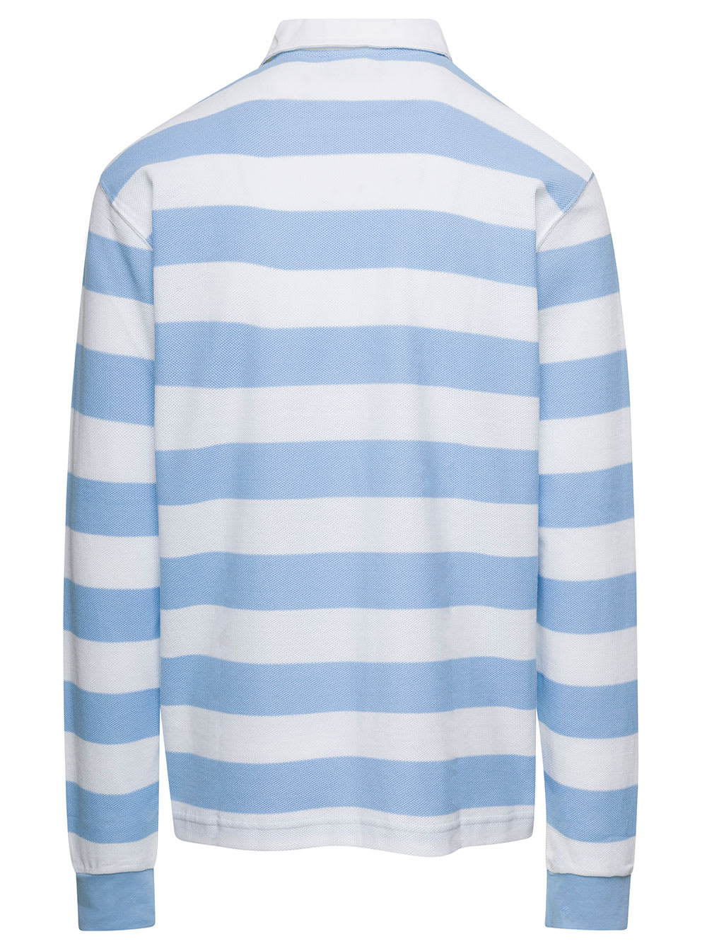 Shop Drôle De Monsieur Light Blue And White Striped Polo Shirt With Logo Embroidery In Cotton Man