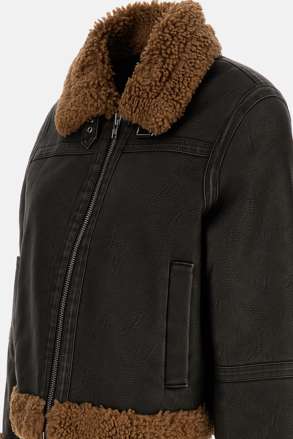 Stand Studio Shearling-trimmed Faux-fur Jacket In Black