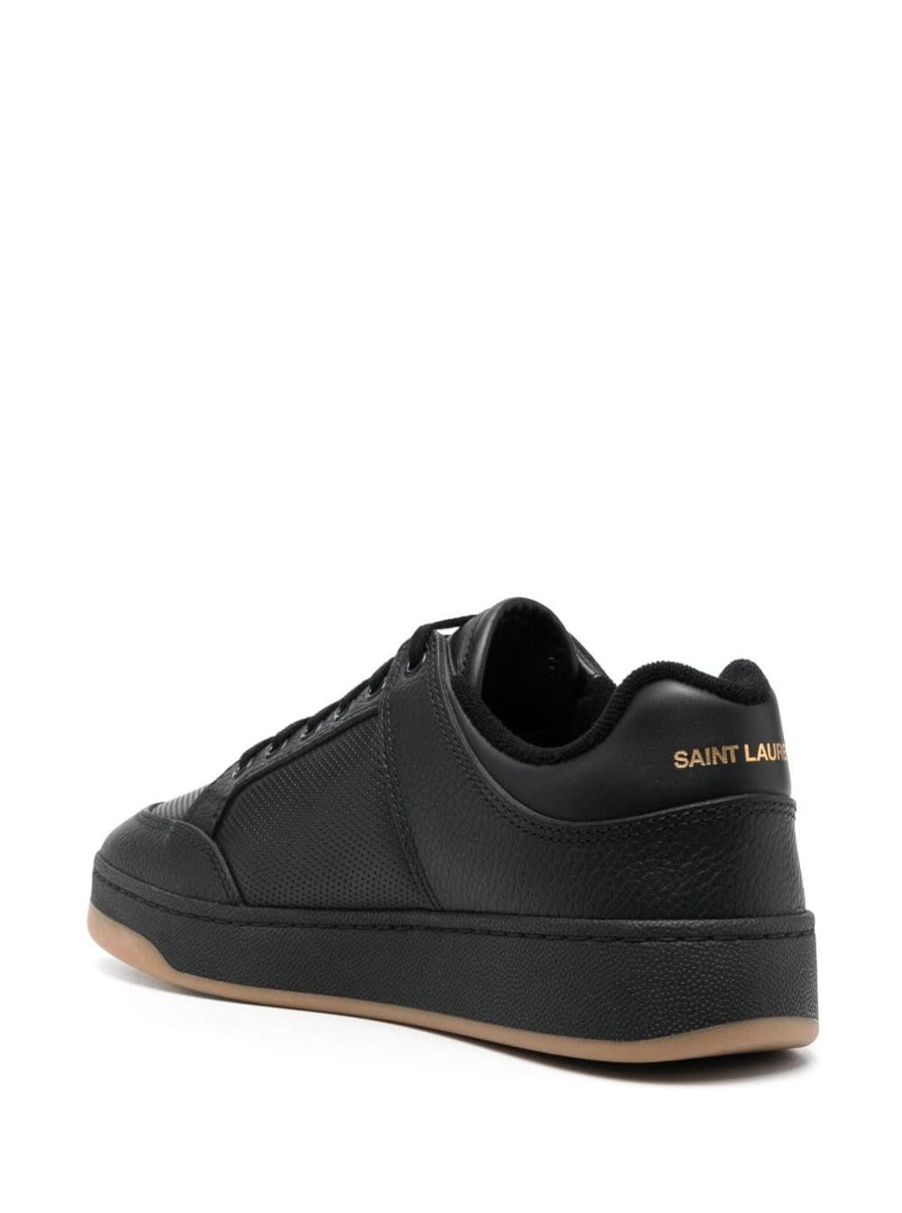 Shop Saint Laurent Black Low Top Sneakers With Laminated Logo In Hammered Leather Man