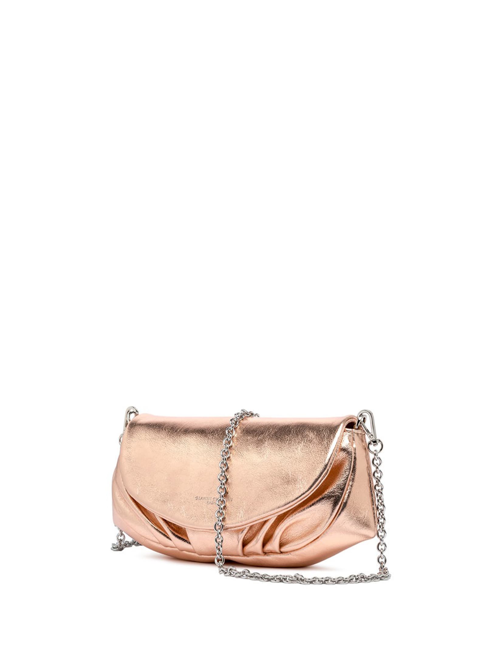Shop Gianni Chiarini Adele Clutch Bag In Metallic Leather With Shoulder Strap In Rose Gold
