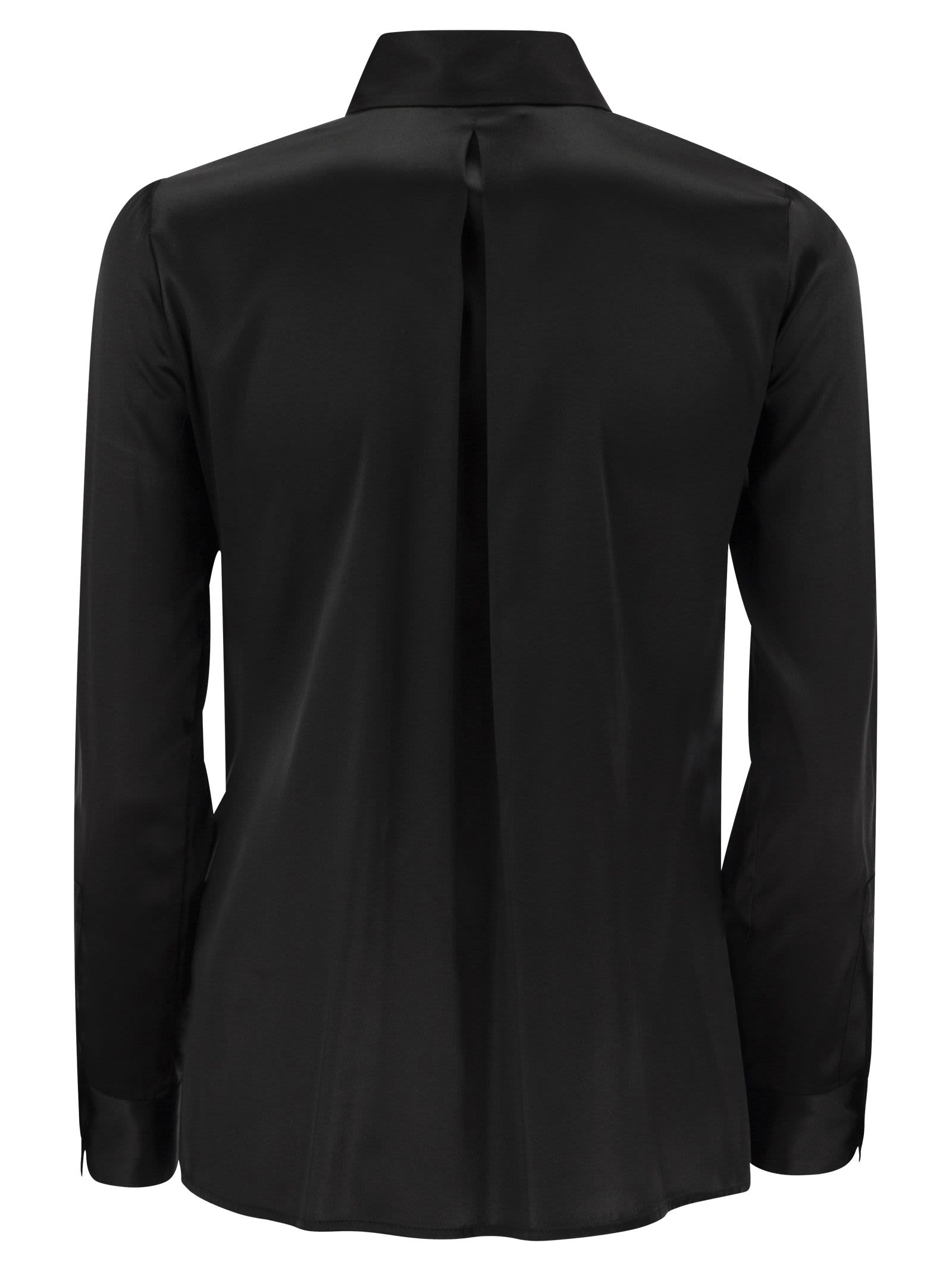 Shop Elisabetta Franchi Straight Silk Satin Shirt In Black