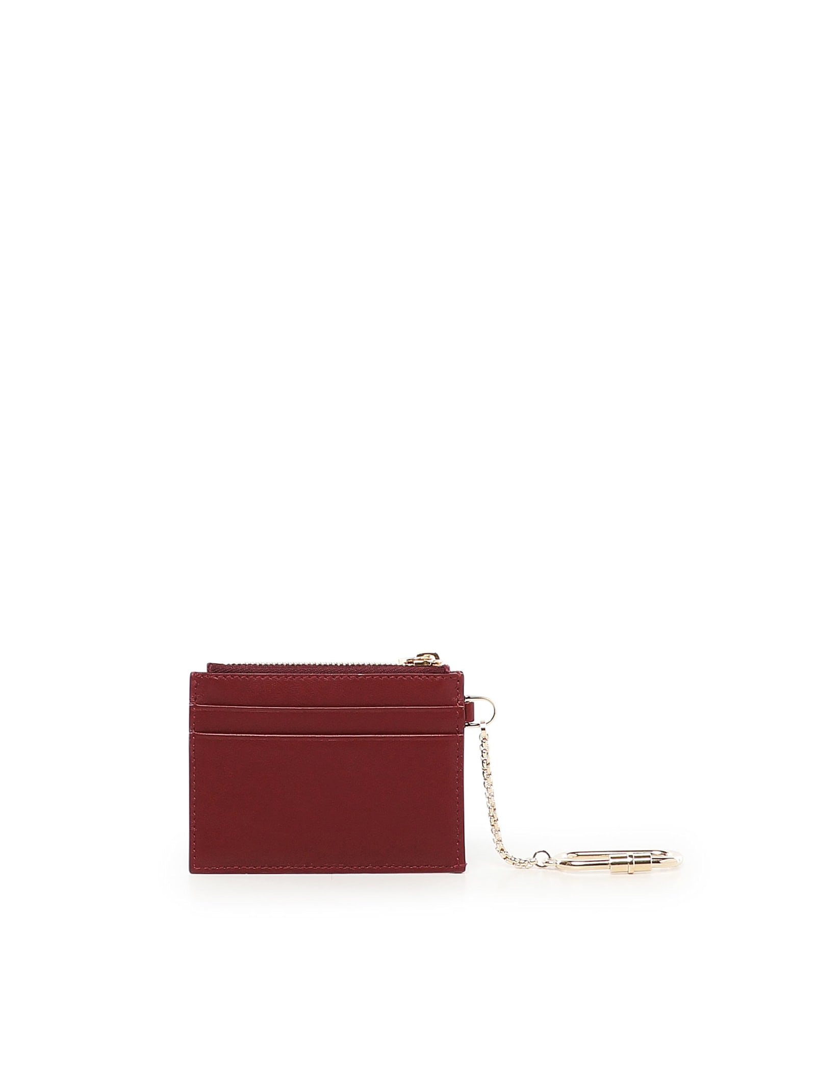 Ferragamo Card Holder With Key Ring In Bordeaux