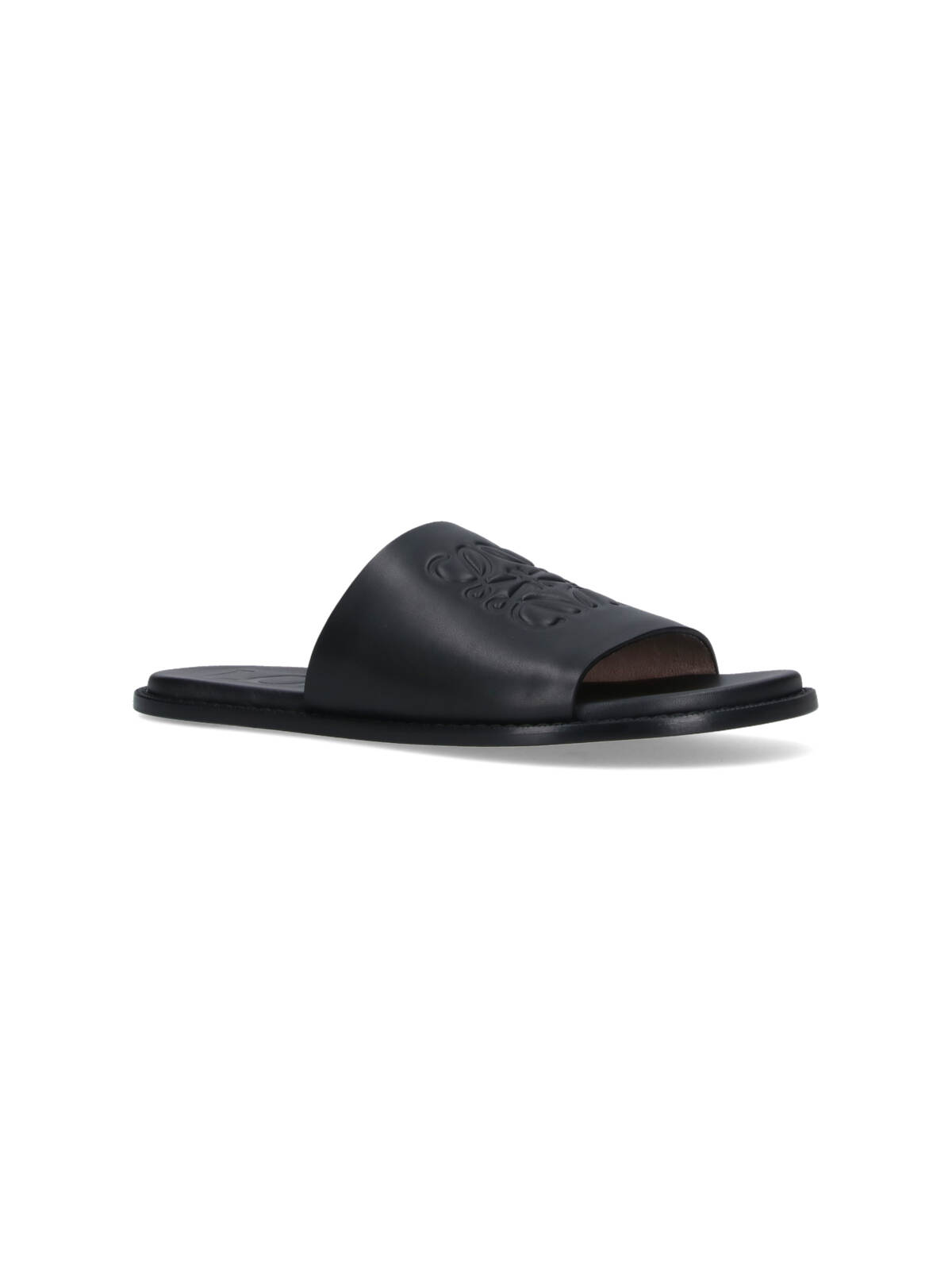 Loewe Black Anagram Flex Slides In Leather In Black