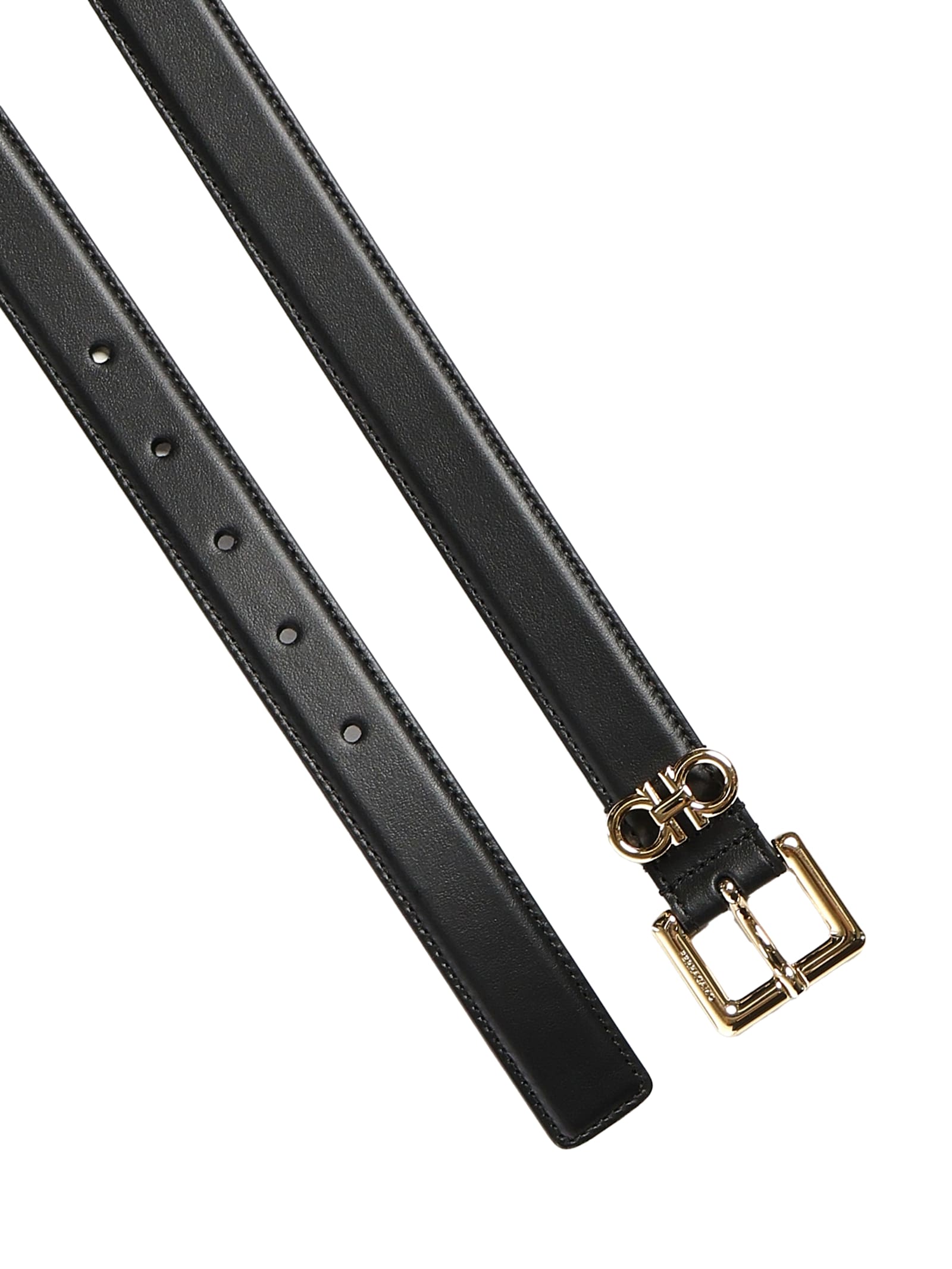 Ferragamo Fixed Belt With Double Hooks In Black