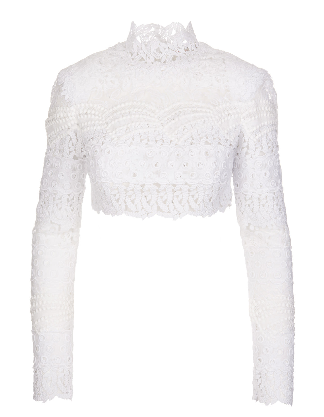 Ermanno Scervino White Crop Top In Lace And Tulle Patchwork