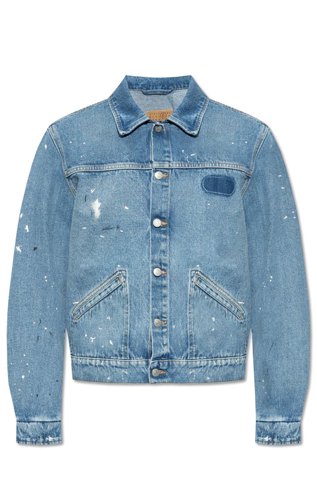 Shop Mm6 Maison Margiela Distressed Denim Jacket In Blue