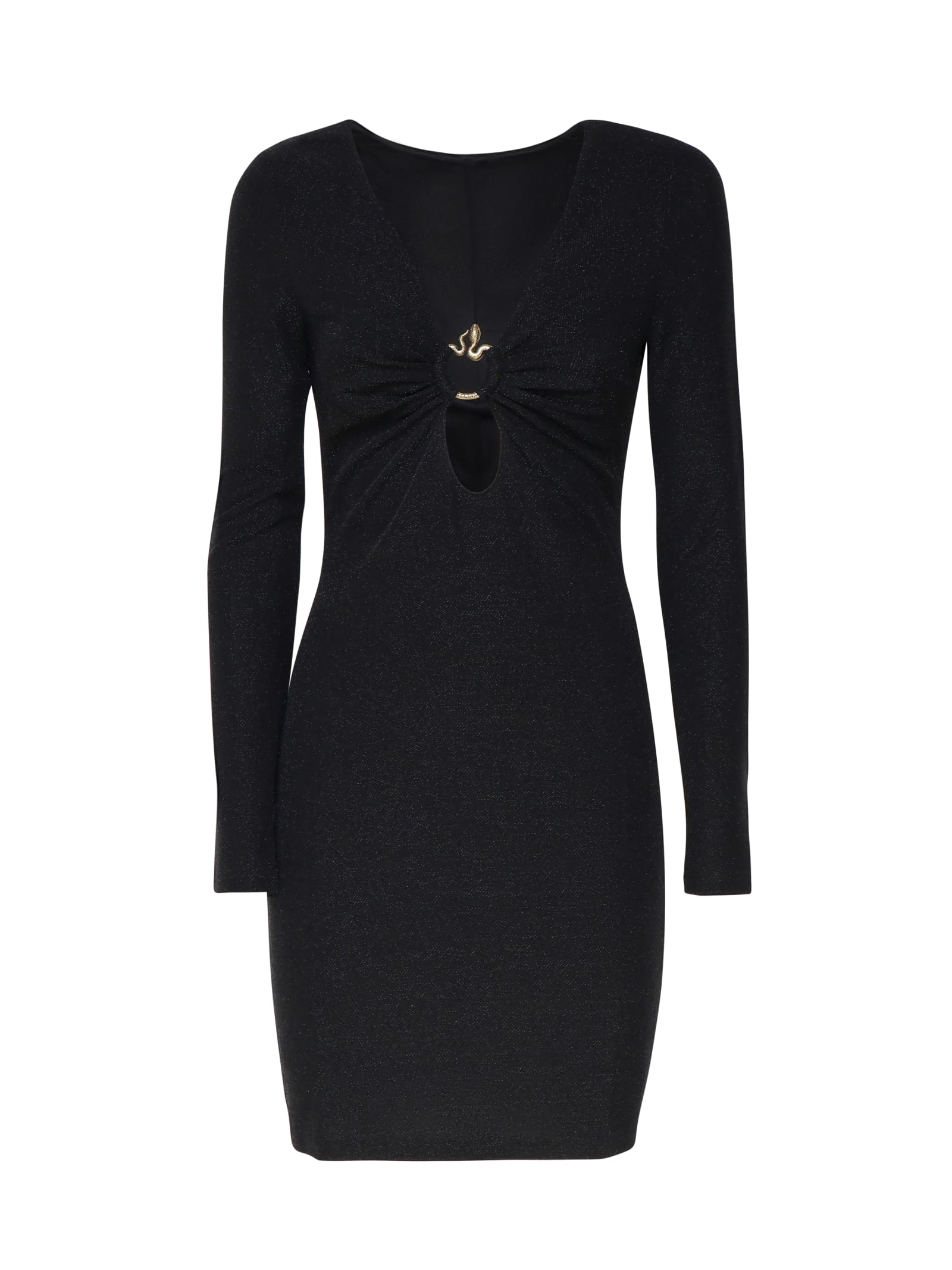 Shop Just Cavalli Fitted Minidress With Circle Snake Cut-out In Black