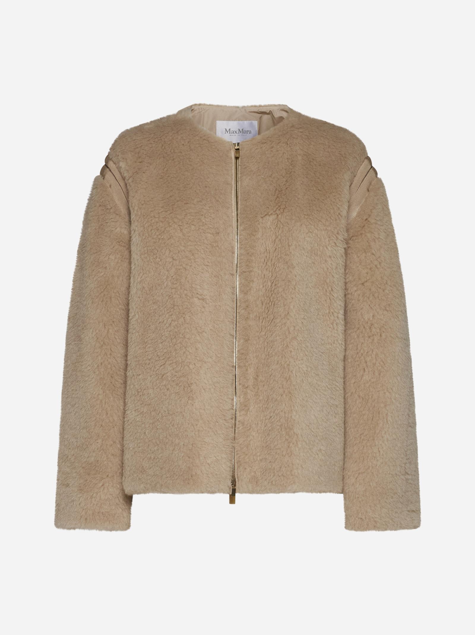 Shop Max Mara Panno Teddy Fabric Jacket In Beige