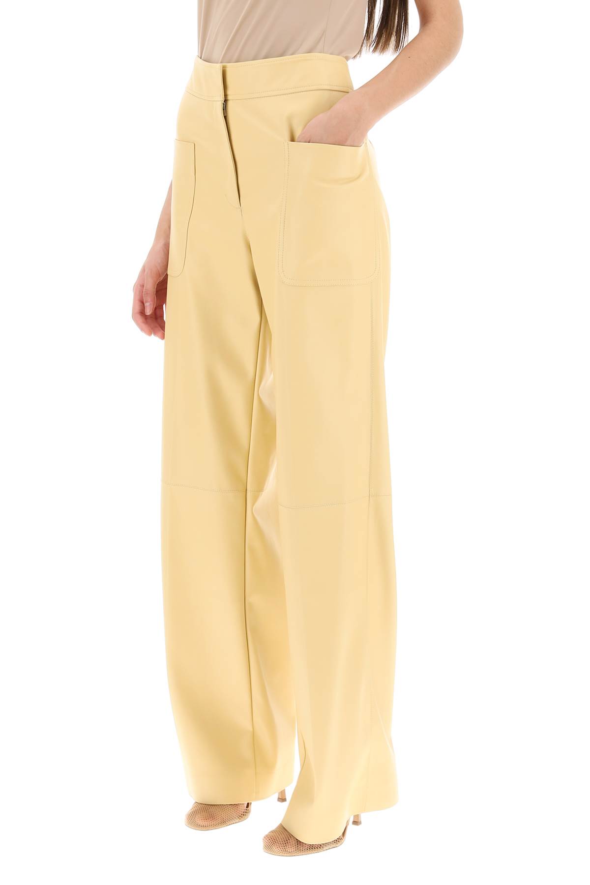 Stella Mccartney Wide Leg Pants In Vegan Leather In Butter (beige)