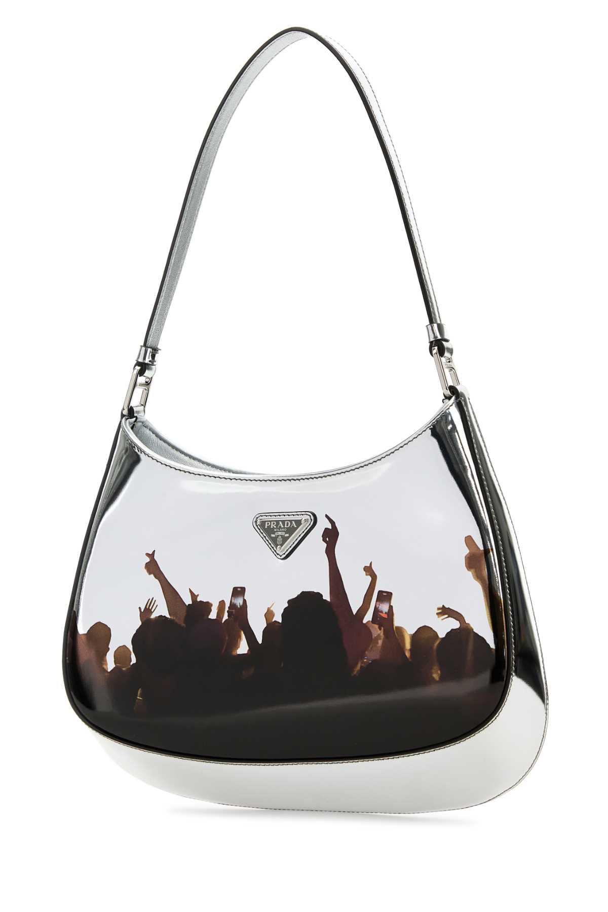 Prada Cleo Concert-print Metallic Leather Shoulder Bag In Argento