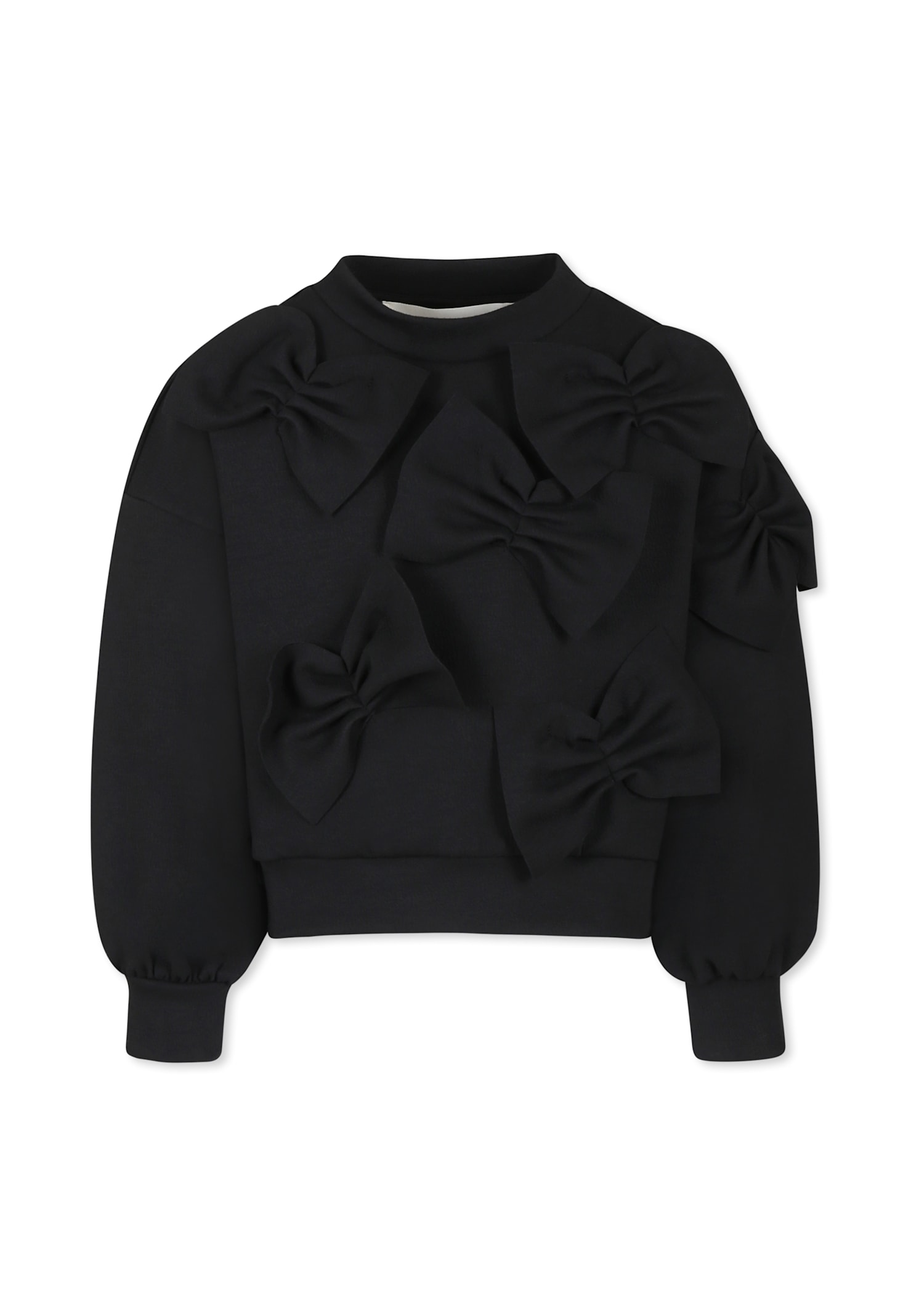 Simonetta Black Sweatshirt For Girl With Bows In Black