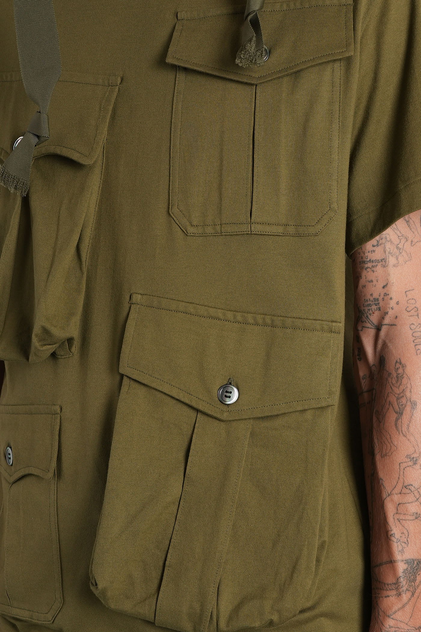 Comme Des Garçons Homme Deux Pocket-detail Round-neck T-shirt In Green