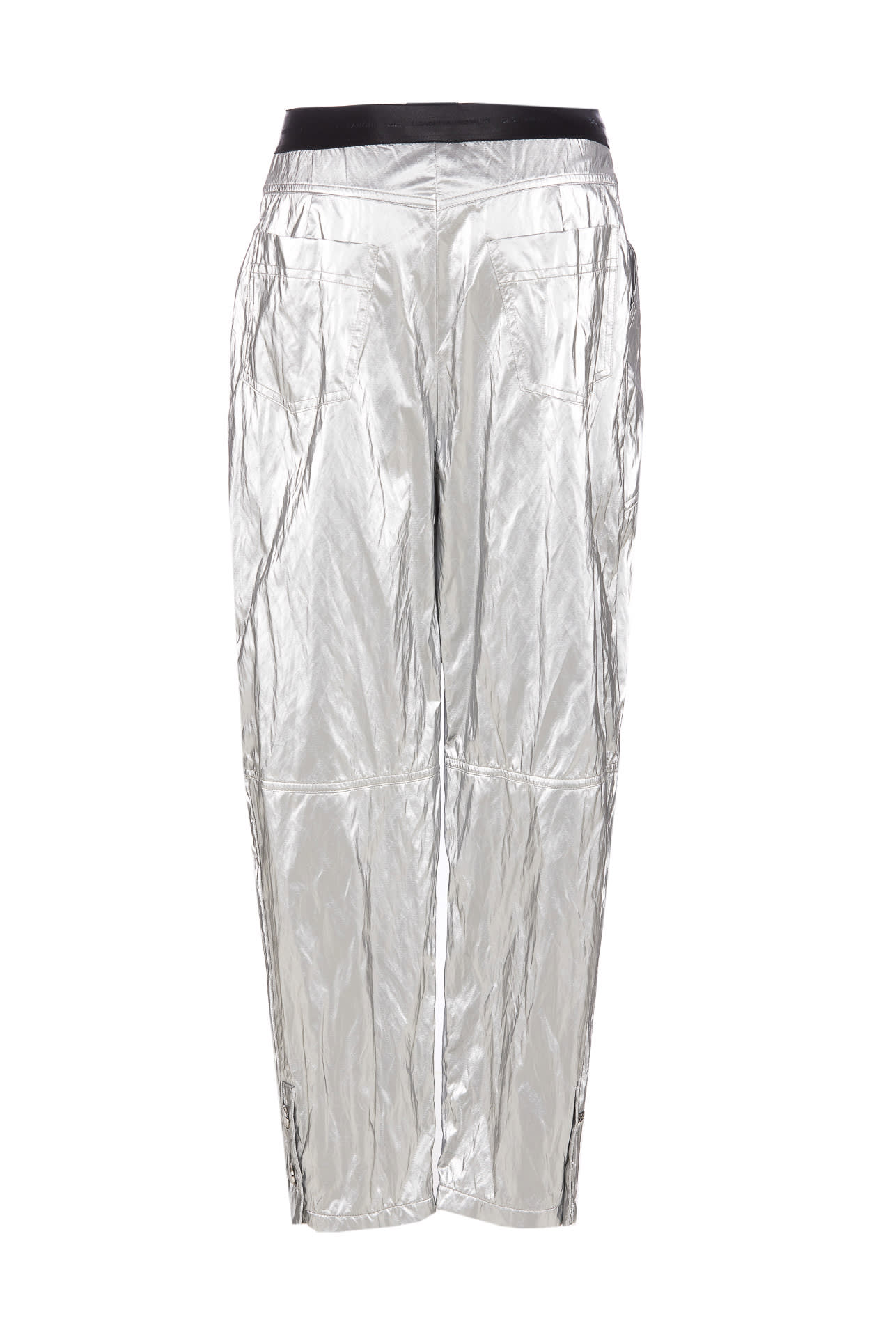 Shop Elisabetta Franchi Boyfriend Trousers In Metallic Viscose In Silver