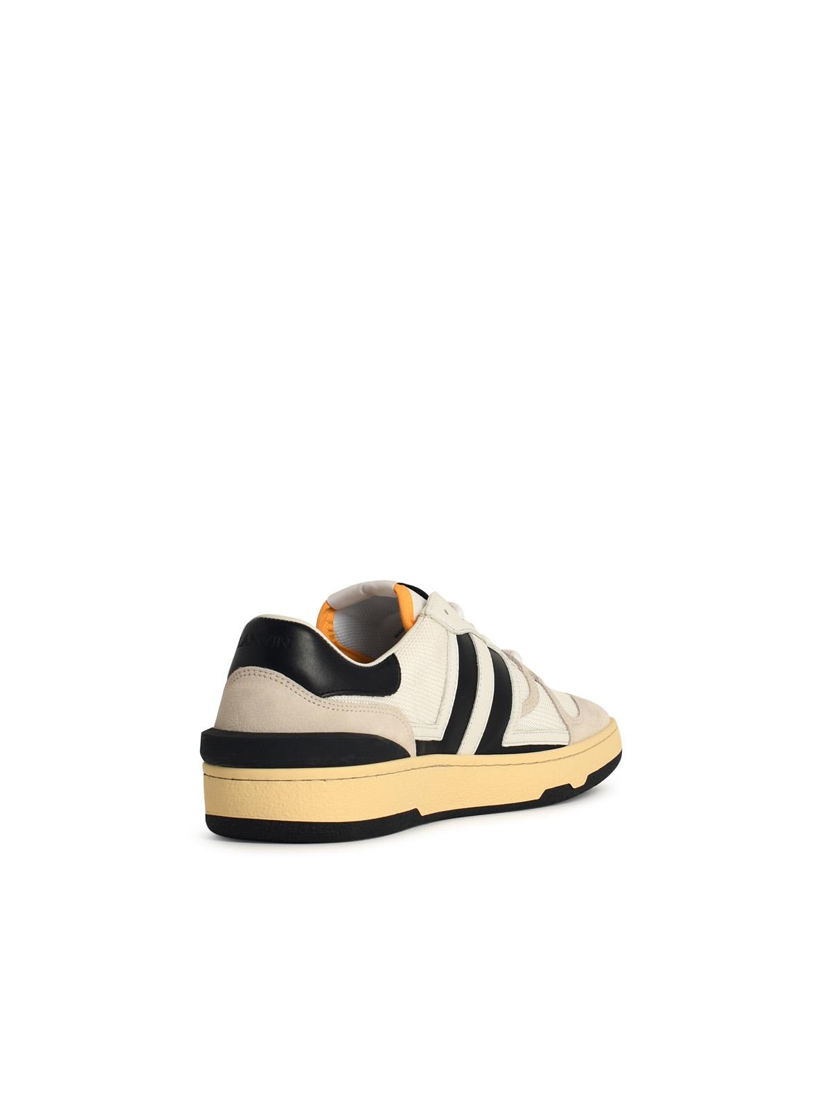 Lanvin Black And White Leather Clay Low Mesh Sneakers In White