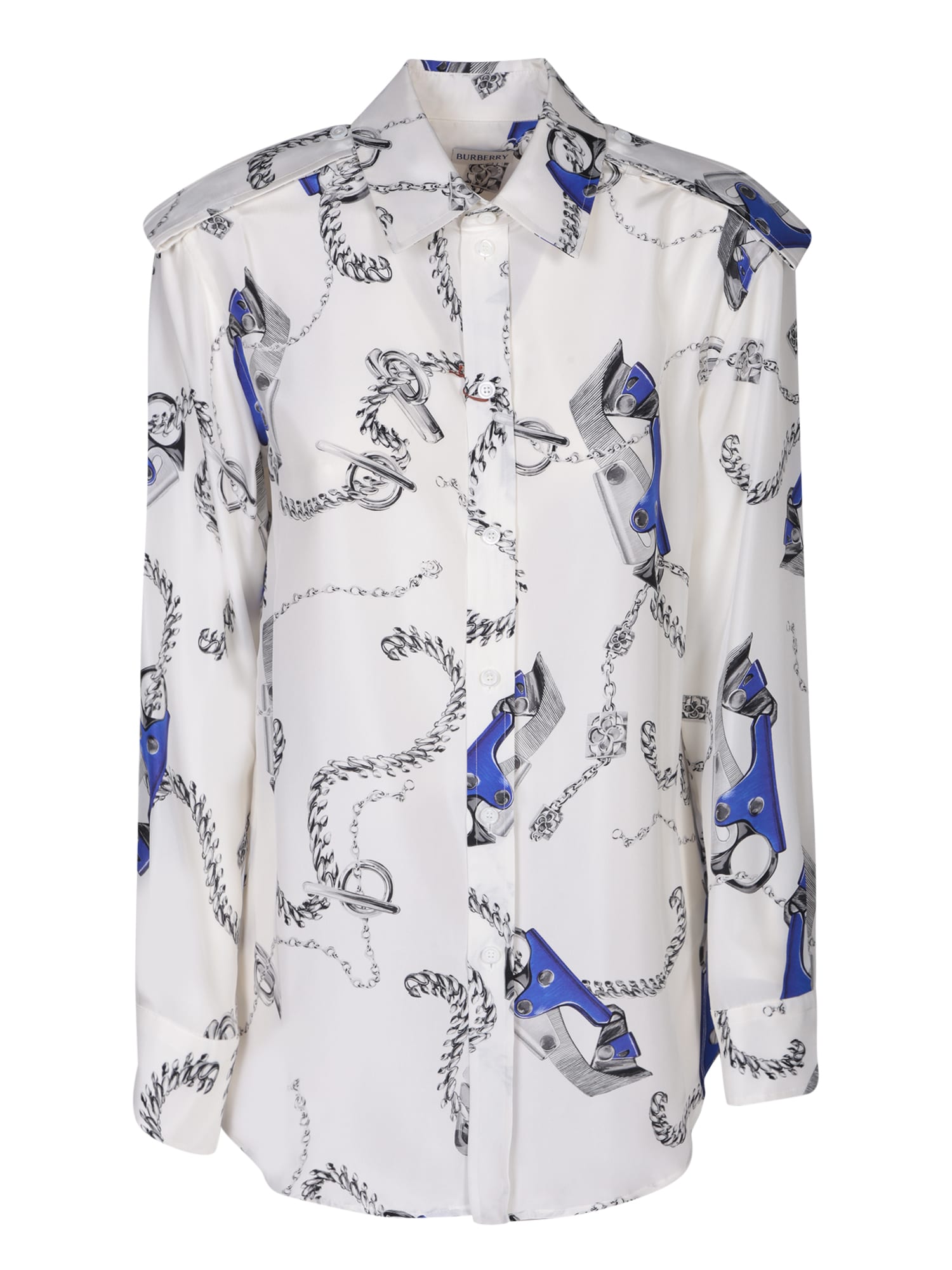 Shop Burberry Blue And White Strapped Shirt