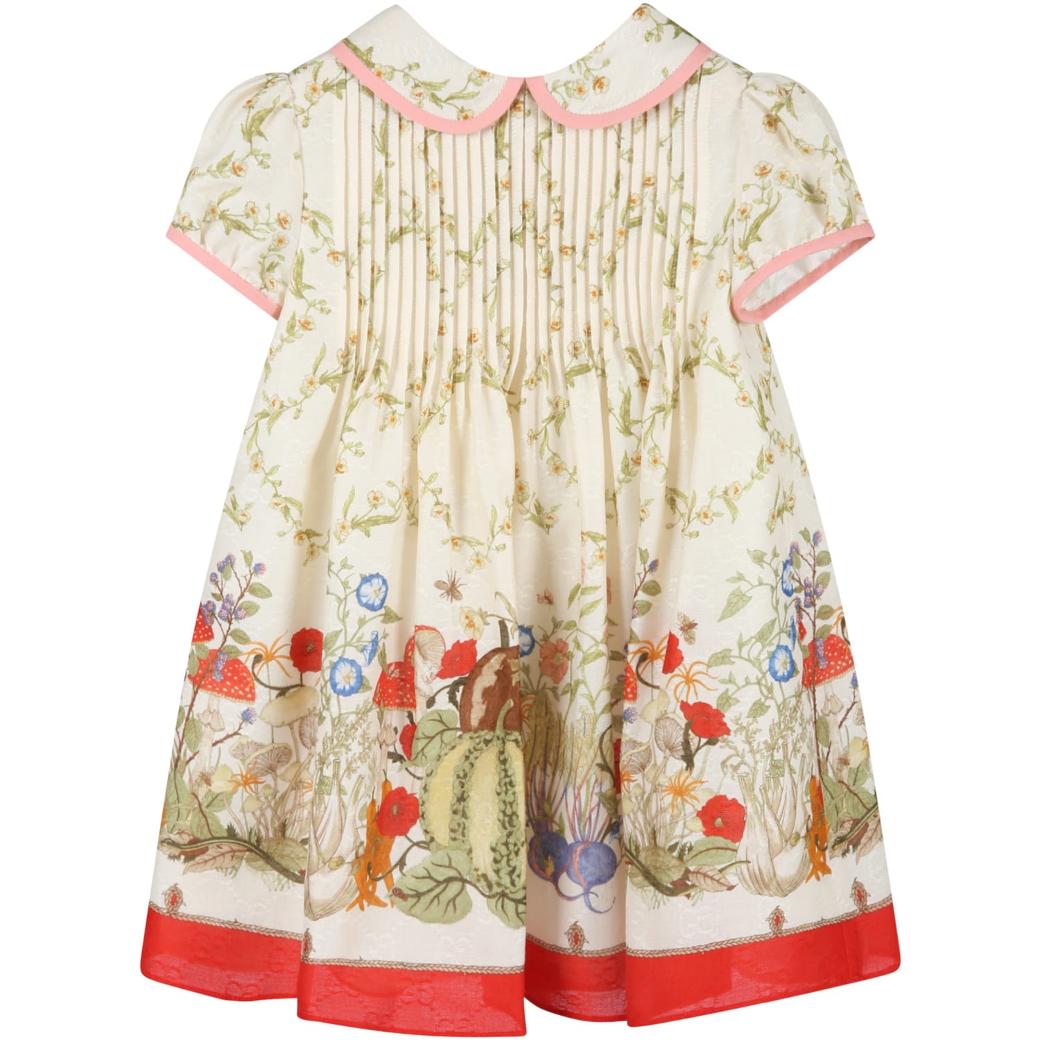 Gucci Ivory Dress For Baby Girl With Floral Print.