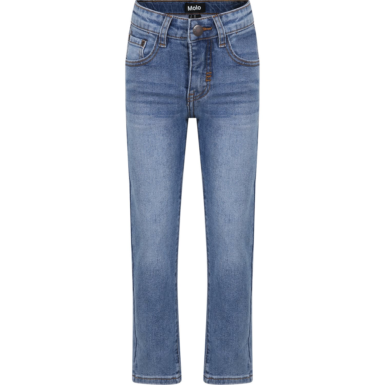 Molo Kids' Blue Jeans For Boy With Logo In Denim