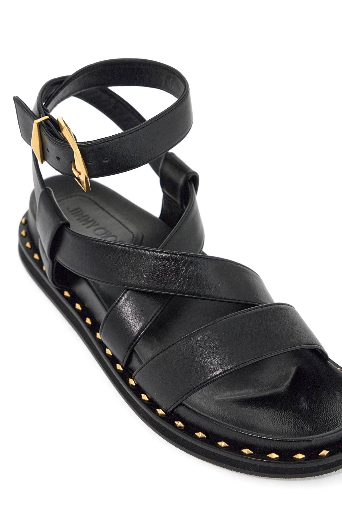 Shop Jimmy Choo Sandali Blaise Flat In Black Gold (black)