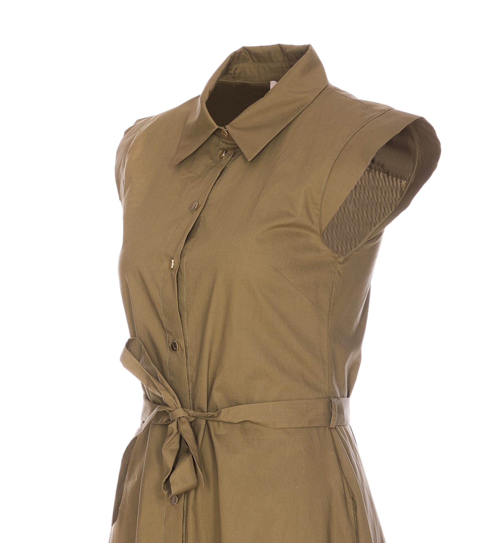 Liu •jo Sleeveless Dress With Belted Waist And Cap Sleeves In Green