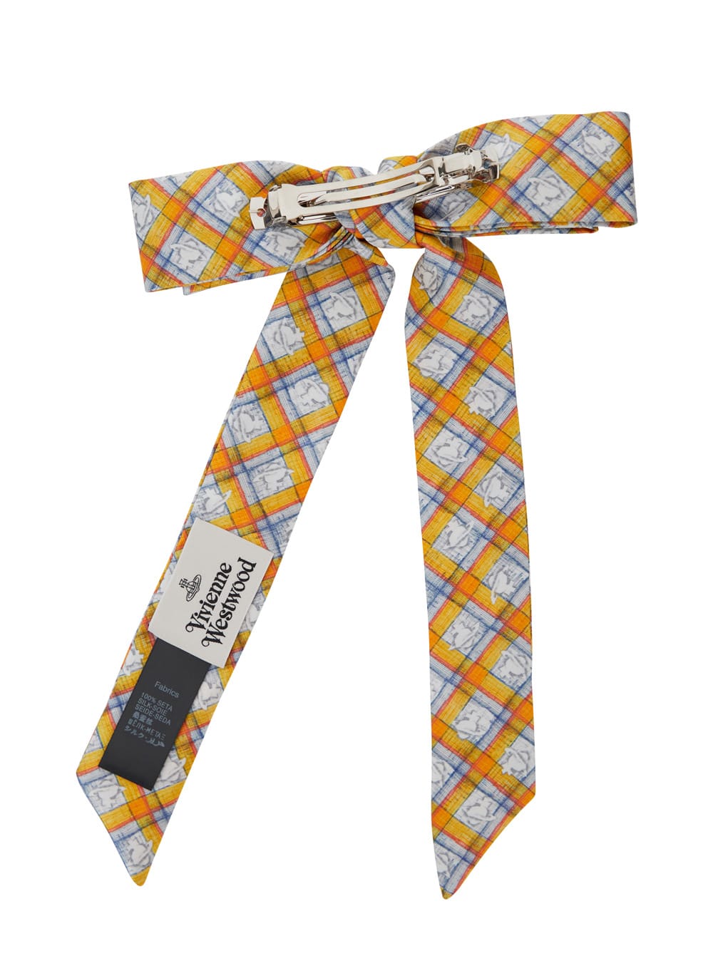 Vivienne Westwood Yellow Hair Clip With Orb Check Motif In Silk Woman In Yellow