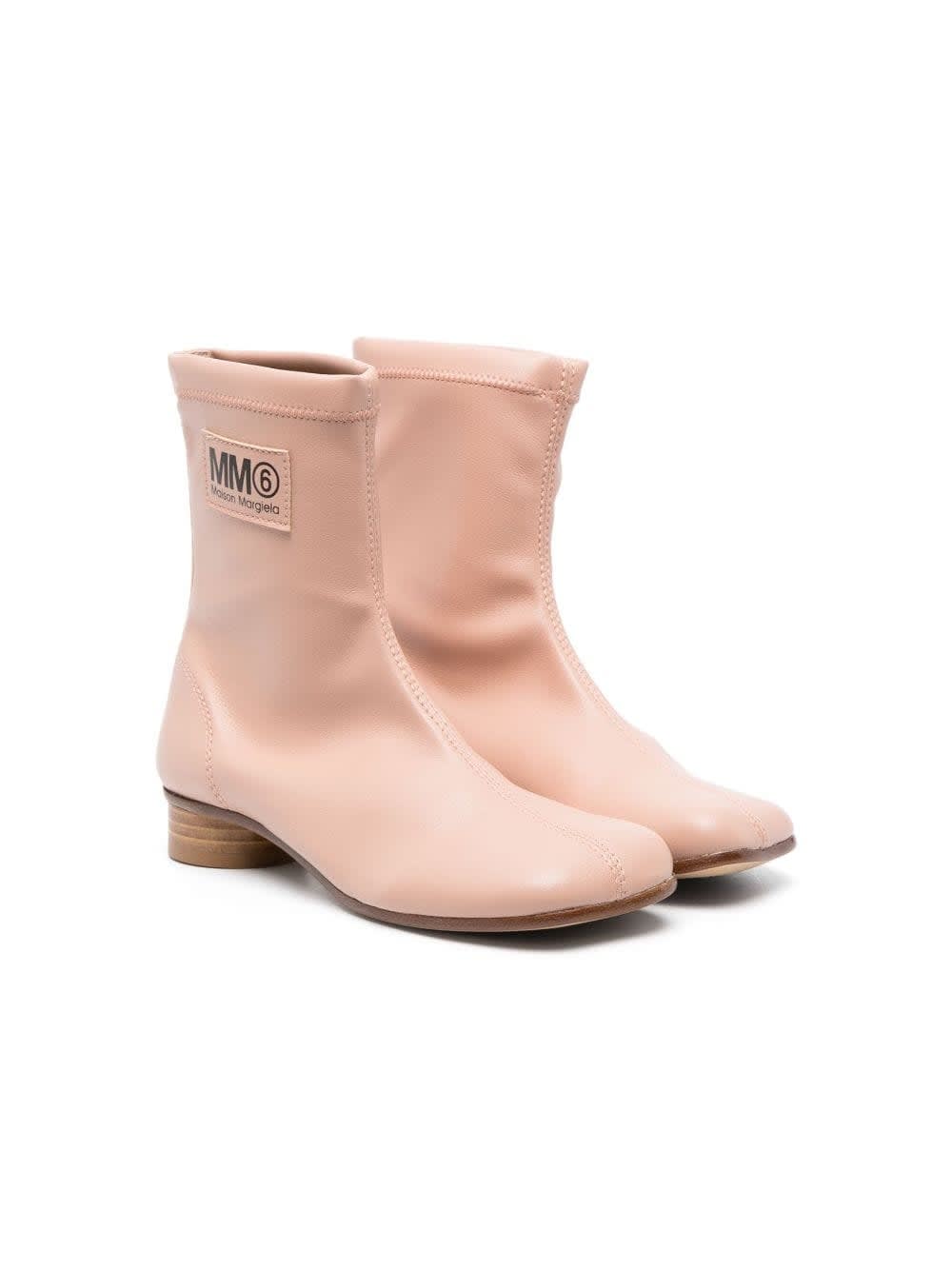 Mm6 Maison Margiela Kids' Ankle Boots With Application In Pink