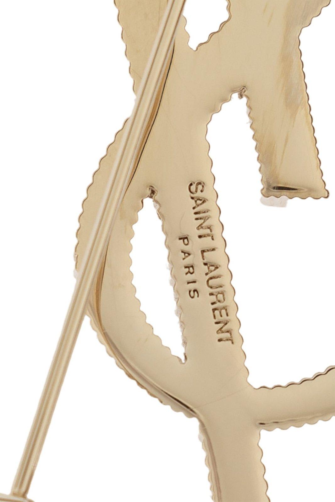 Shop Saint Laurent Cassandre Logo Engraved Brooch In Oro