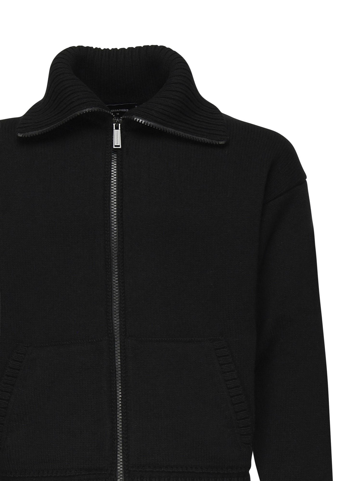 Dsquared2 Fake Stitch D2 Zipped Cardigan In Black