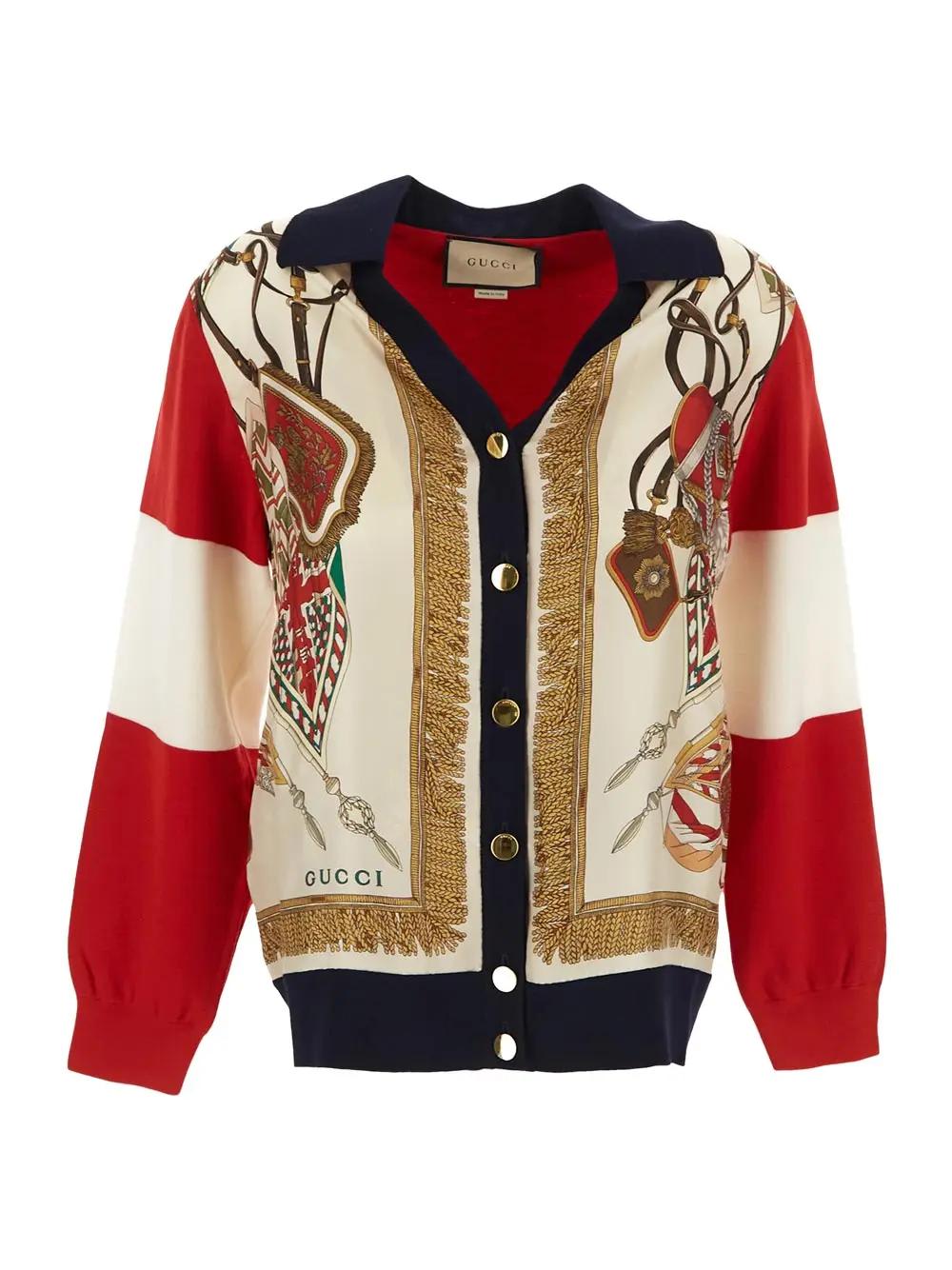 Gucci Extra Fine Wool Cardigan With Print In Multicolour