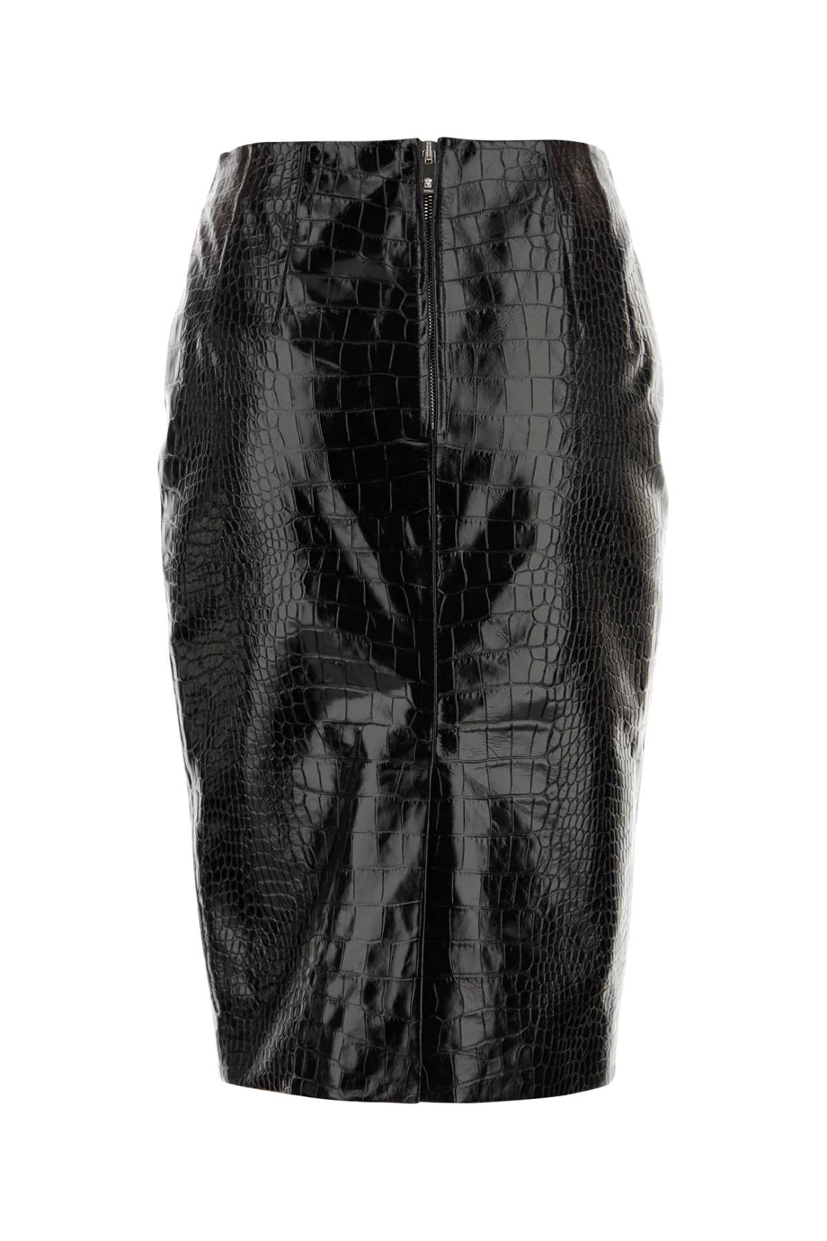 Shop Versace Black Leather Skirt In 1b000