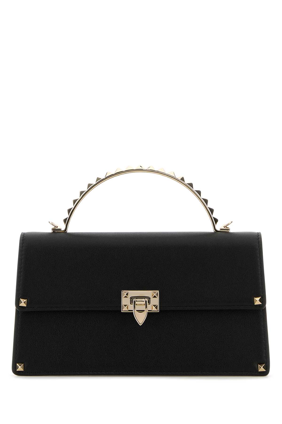 Shop Valentino Black Leather Rockstud Handbag In Nero