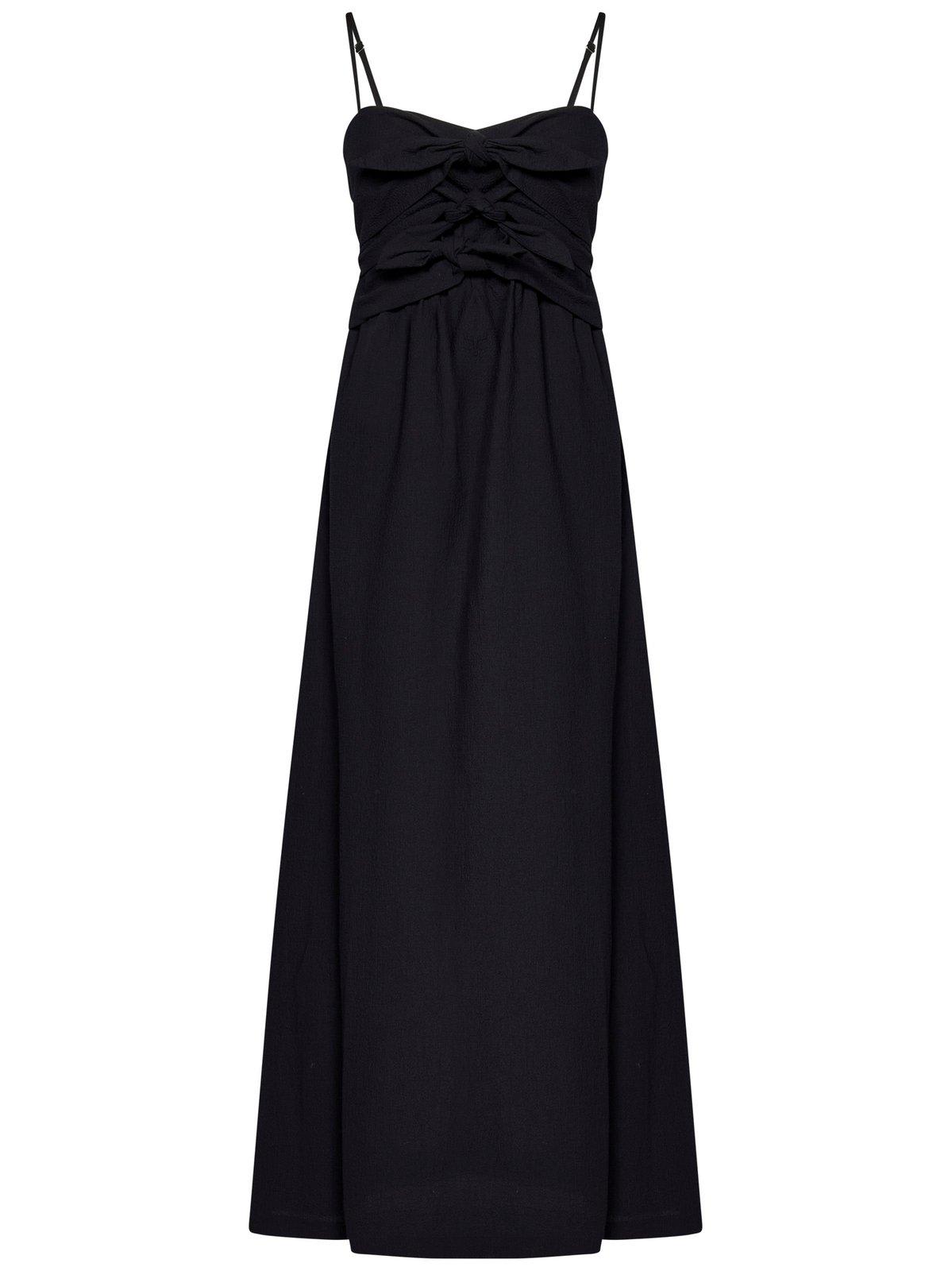 Msgm Fitted Black Dress With Ruching And Flowing Skirt